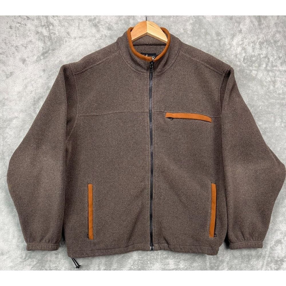 Cabelas Men's Dick Idol Jacket Large Brown Full Zip Fleece Hunting Pockets Logo
