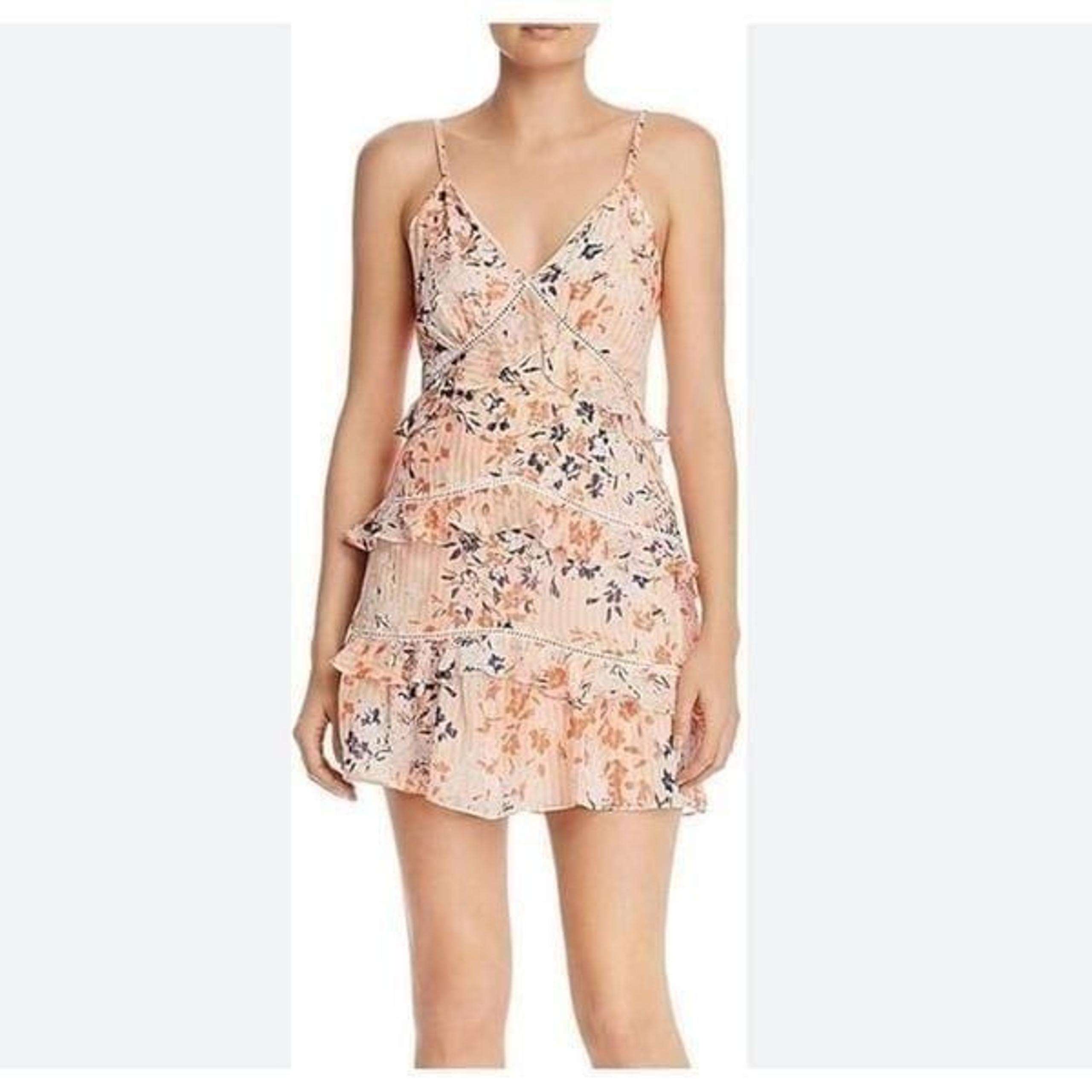 Ramy Brook Mini Dress Womens Medium Orange Pink Emmie Ladder Trim Ruffled Floral
