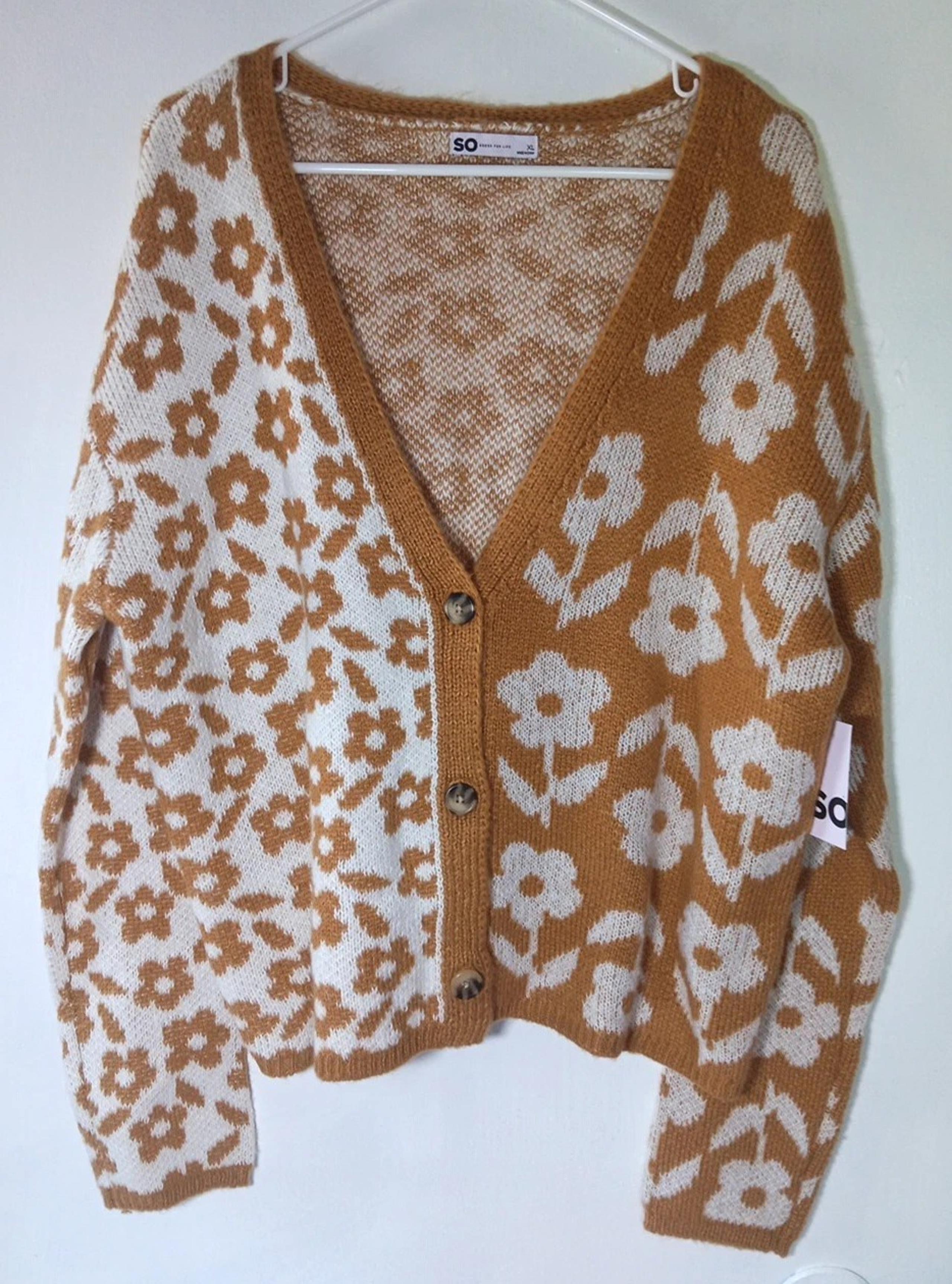 SO Goods For Life Women's XL Yellow Orange Flower Cardigan Sweater