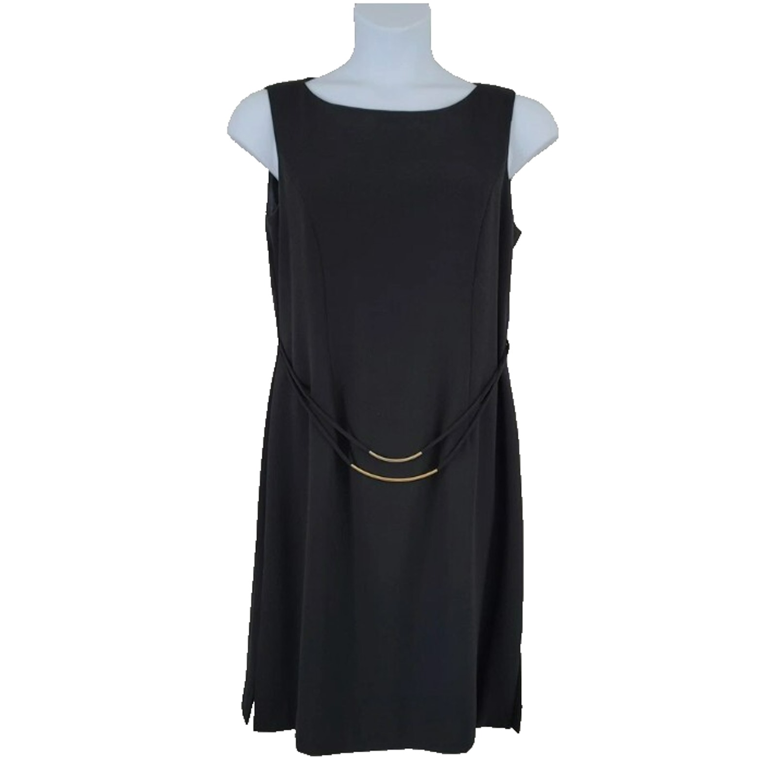 Vintage DAVID WARREN New York Size 8 Little Black Dress Sheath Belted Office