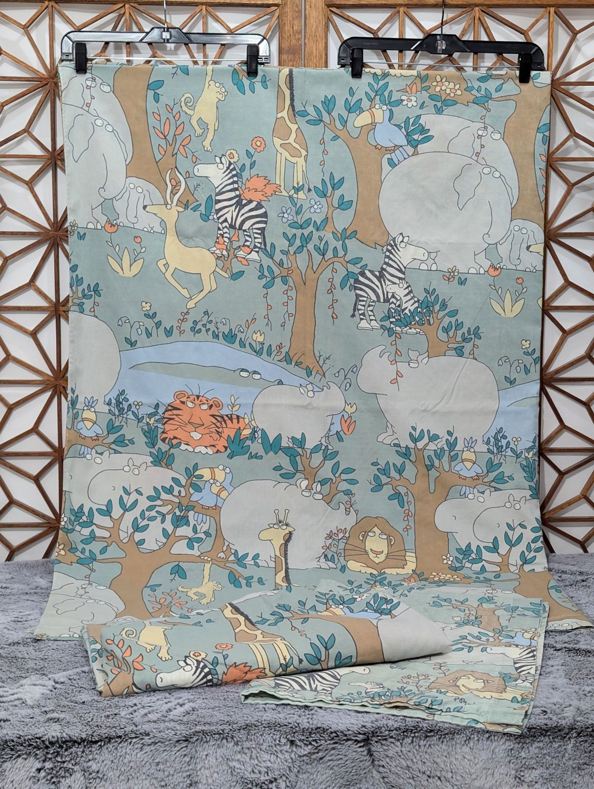Vintage Sandra Boynton for Lady Pepperell Jungle Animals Twin Bedding Set 1986