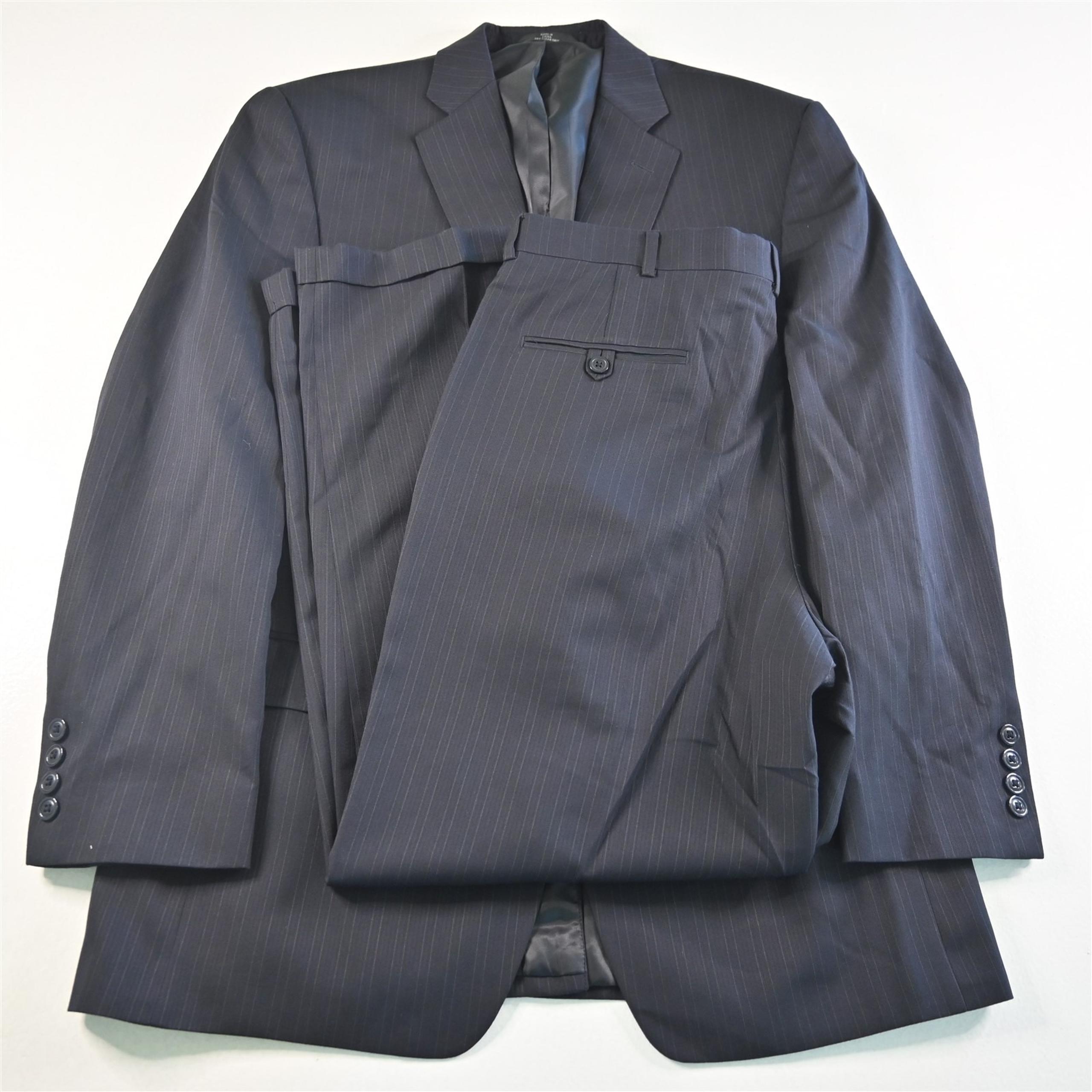Haggar 42L 36x30 Navy Blue Striped Mens Jacket Pants Suit