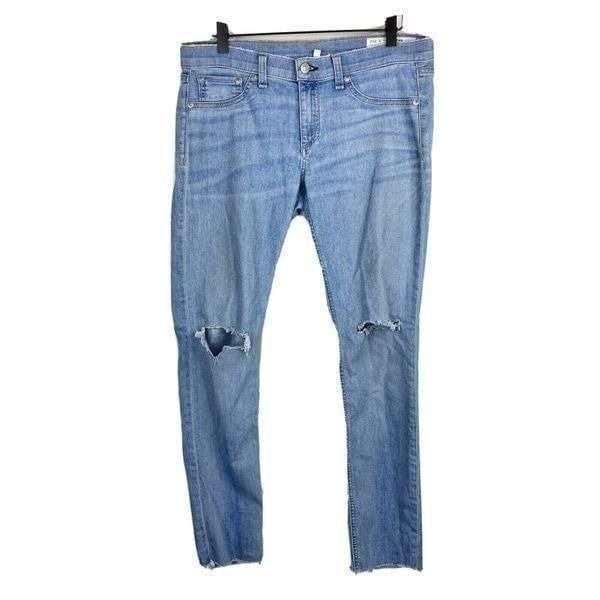 Rag & Bone Jeans Size 28 Womens Blue Cate Skinny Distressed Raw Hem Birdie Light