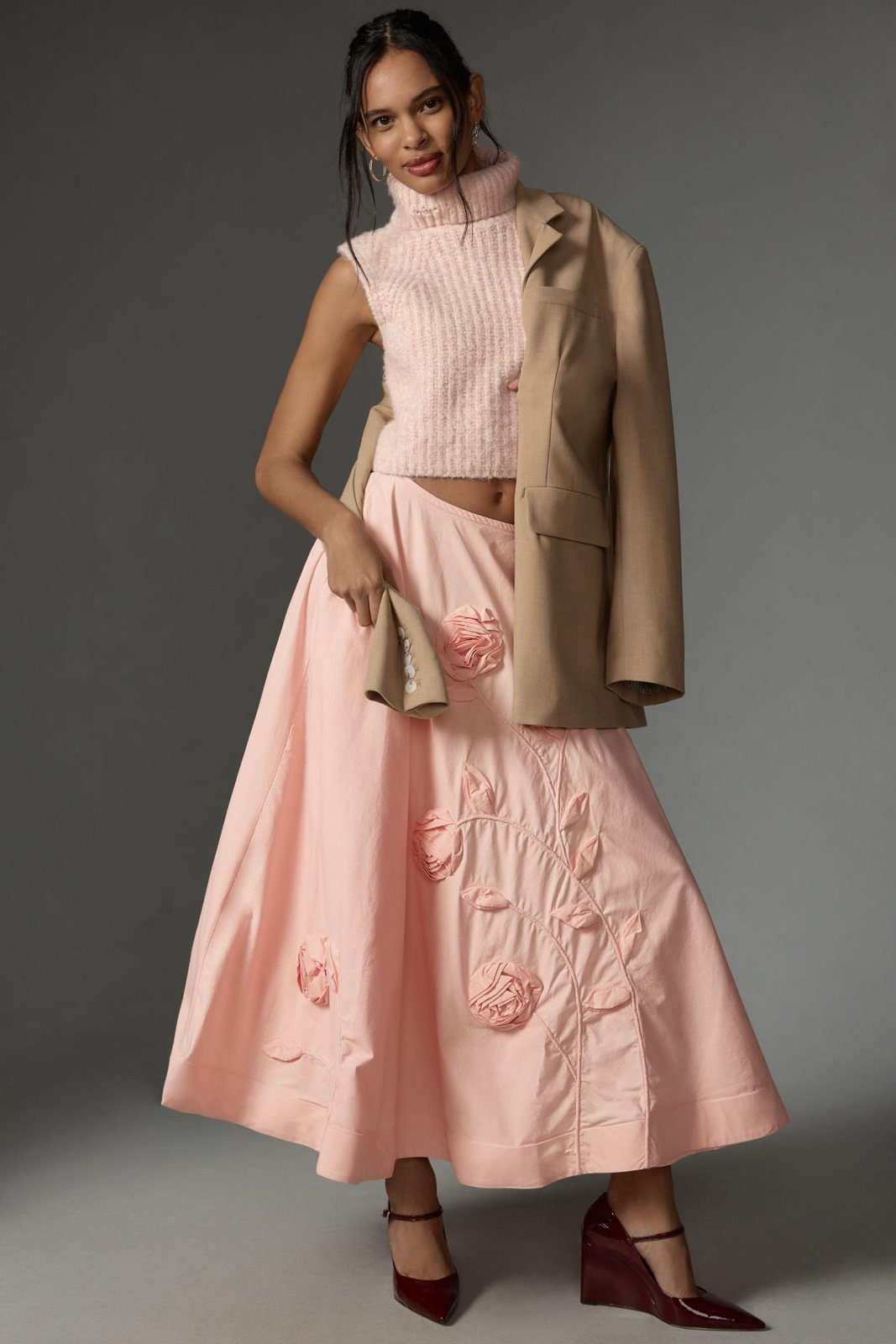 Anthropologie Forever That Girl 3D Rose Maxi Skirt Size M MSRP168.00