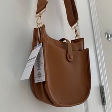 ah dorned Caramel Brown Boho Vegan Leather Crossbody with Brown Strap