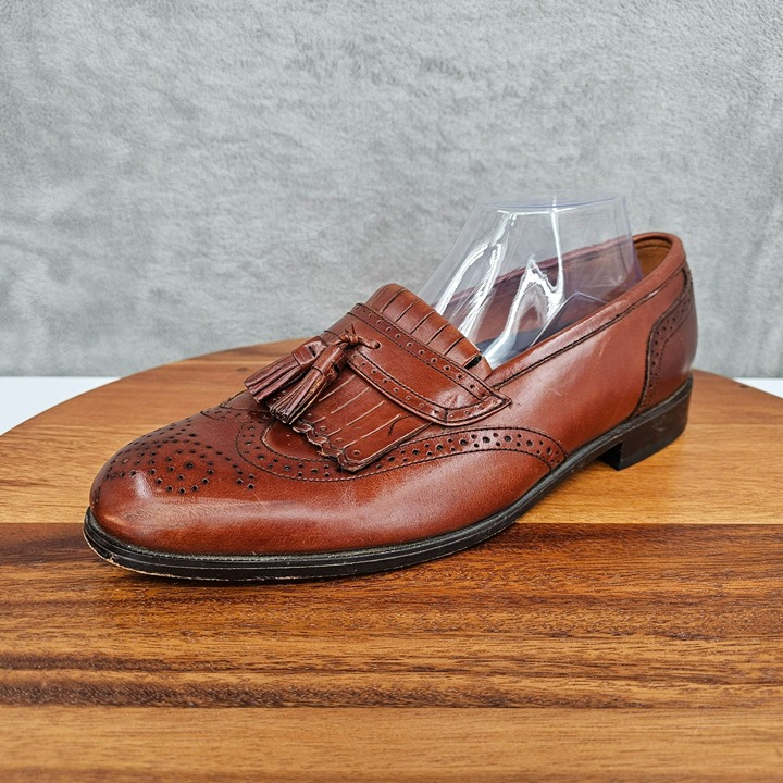 French Shriner Milton Penny Loafers 11 W Cognac Brown Tasseled Broguing Classic