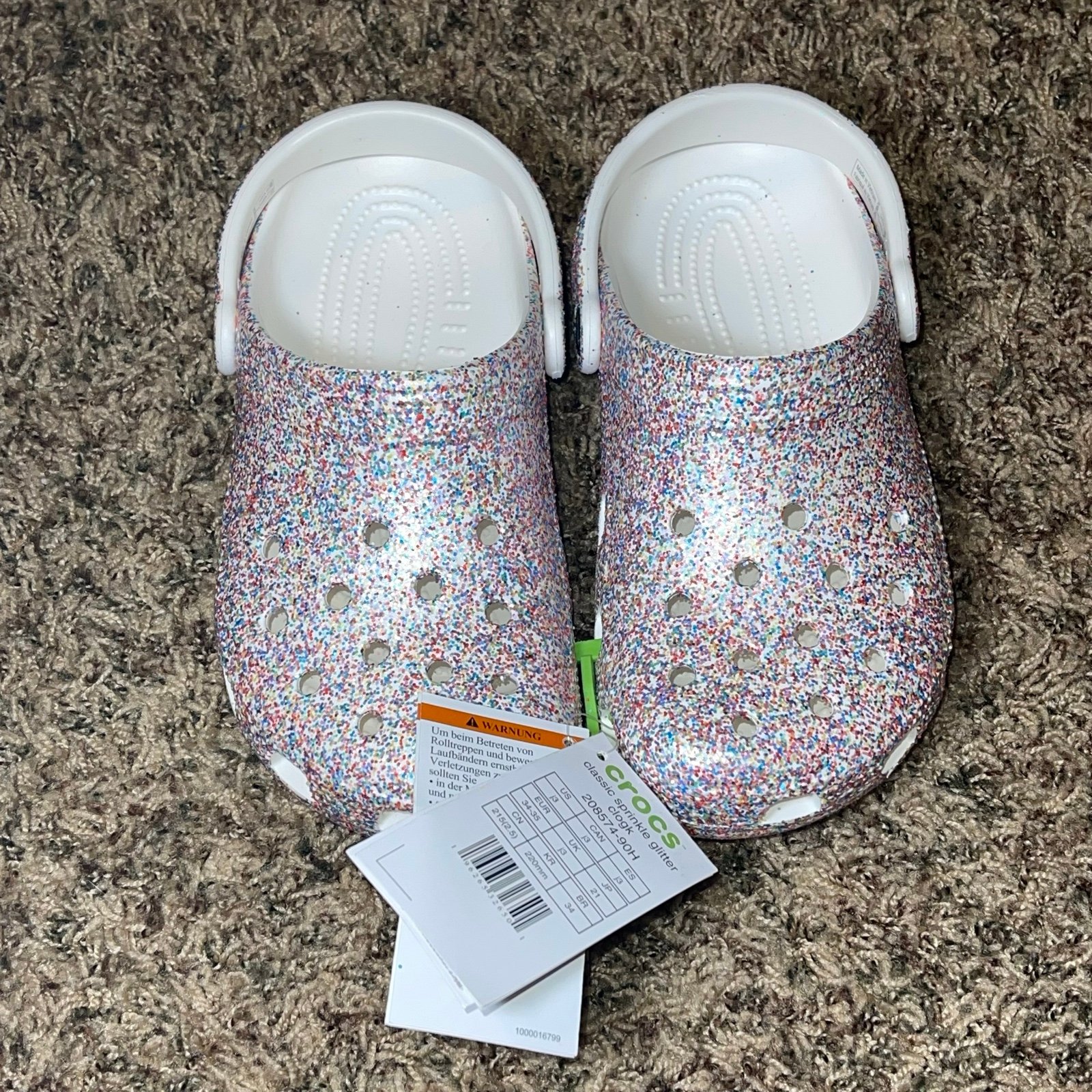 Crocs Classic Slip On Clogs Sandals Sz 3 J3 Kids Shoes Glitter Sandal Clog
