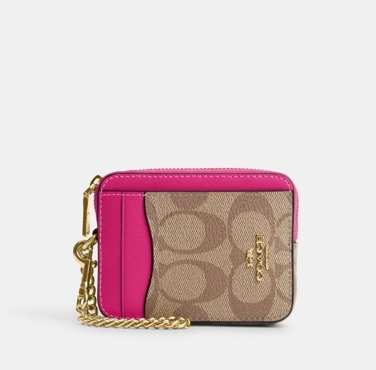 Coach zip card case PINK/BROWN