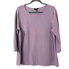 Eileen Fisher Organic Cotton Round Neck Top Large Knit Boxy Lagenlook Minimalist