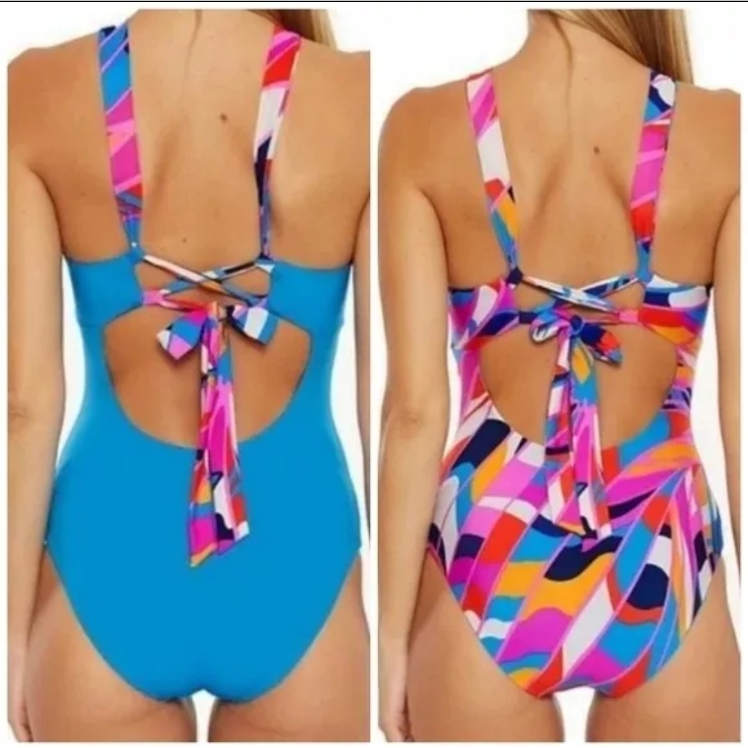 NEW Trina Turk Rio One Piece Swimsuit Bathing Suit Reversible Colorful Size 12