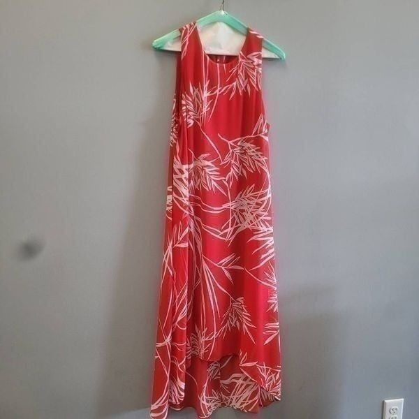 Alfani Women Plus 8W Red Midnight Palm Sleeveless Lined High Low Maxi Dress