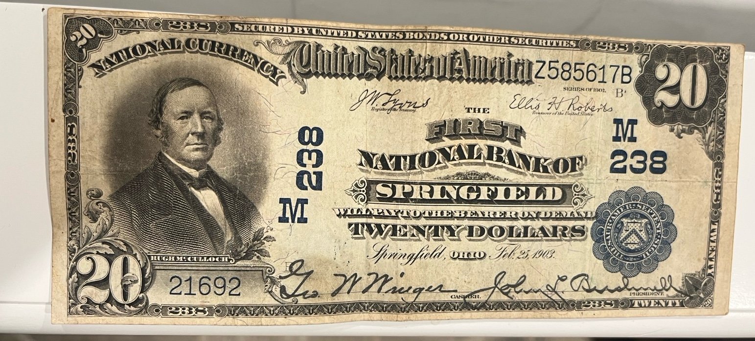 20.00 1903 National Bank Note Springfield Ohio