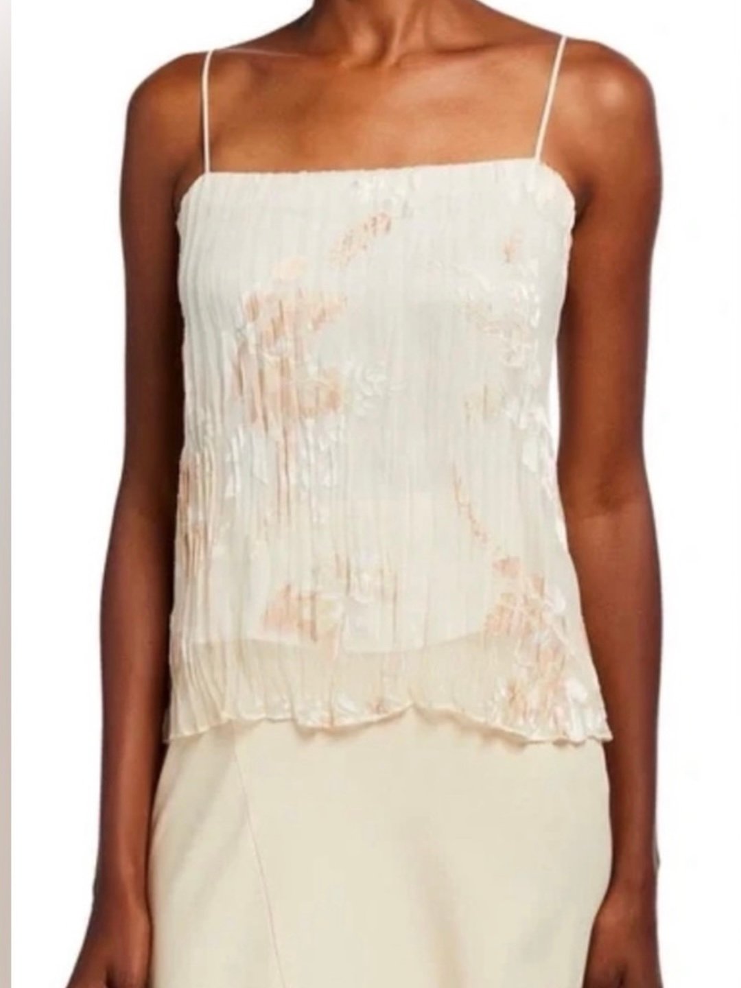 VINCE BURNOUT FLORAL CAMI SILK TOP- NWT- SIZE LARGE- PEACH, CREAM- RETAIL 225