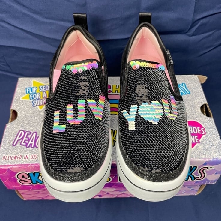New in Box Skechers Flip Kicks Twi Lites 2.0 Sequins Luv Slip On Sneakers, Sz 12