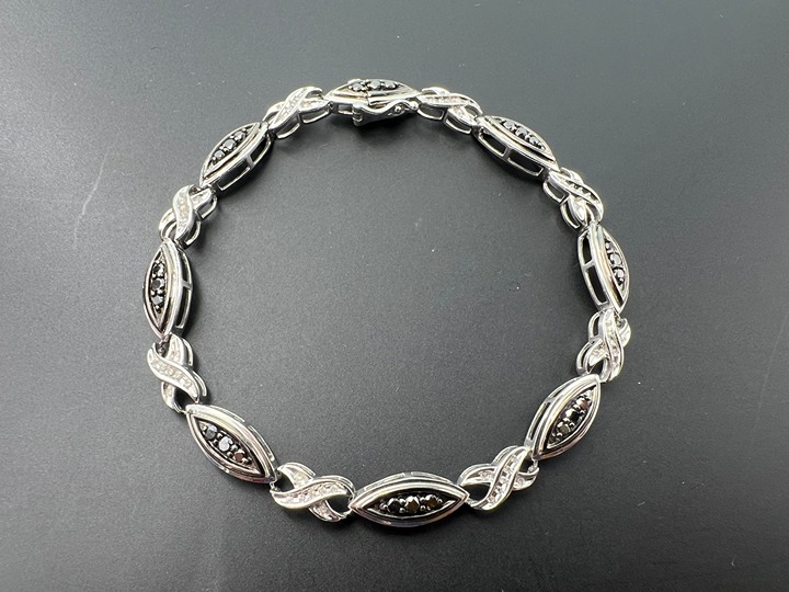 925 STERLING SILVER 1/2TCW ROUND CUT BLACK & WHITE DIAMOND BRACELET 7.5