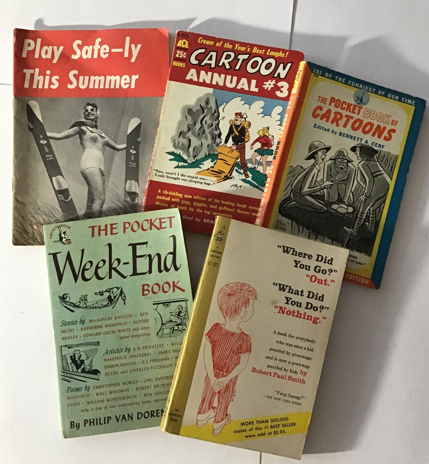 Vintage Cartoon, Fiction Books, Set of 5