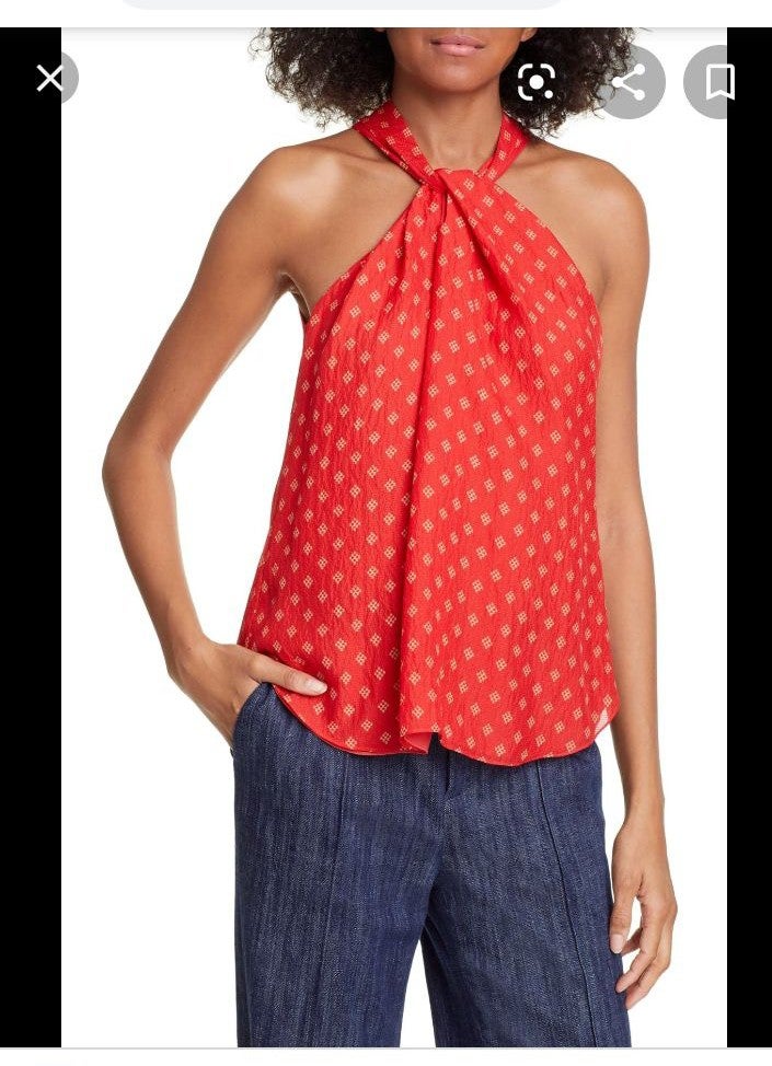 NWT Joie Lisie Twist Neck Silk Top Red