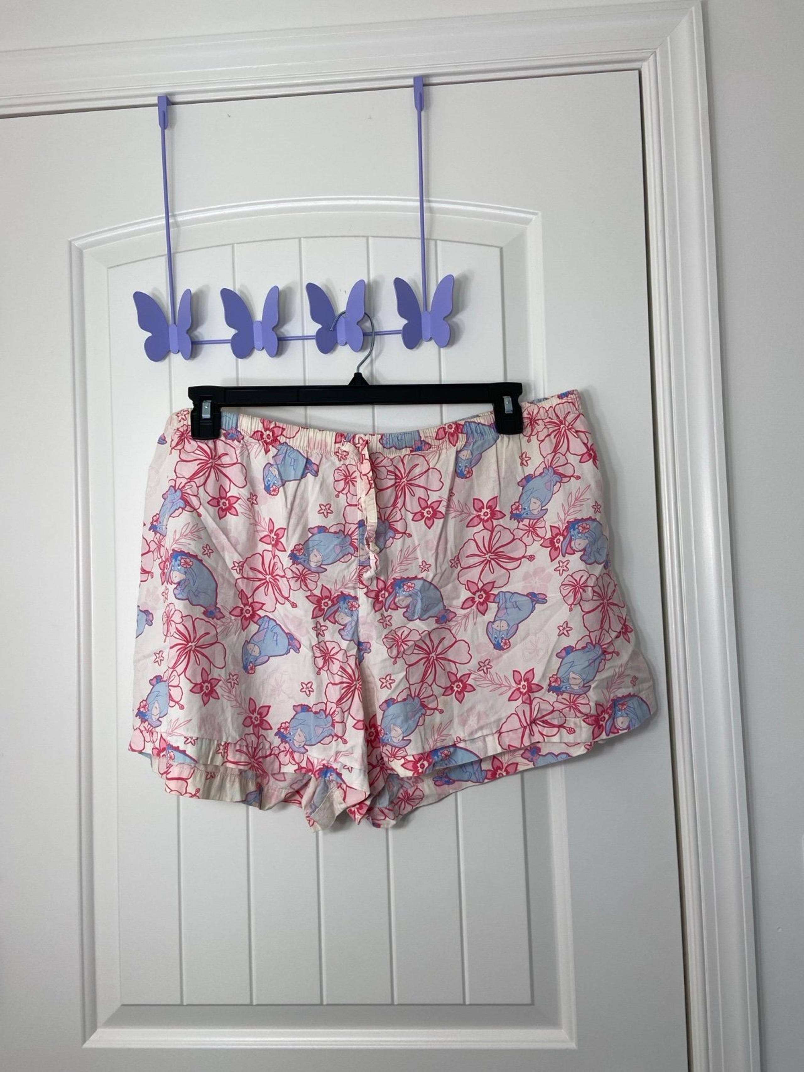 Disney women’s Eeyore Hawaiian floral pink cream drawstring pajama shorts XL