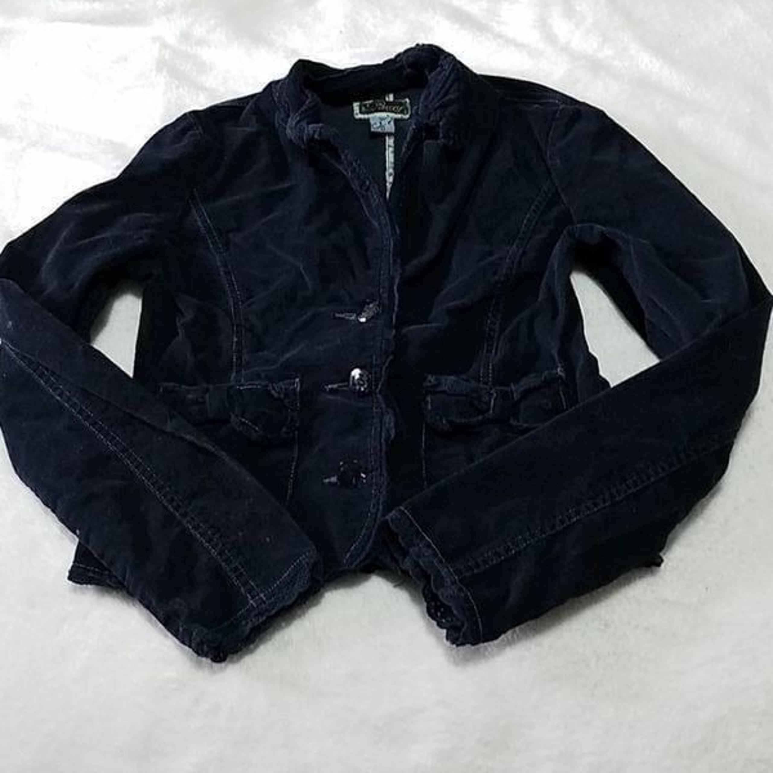 Plugg Blue Corduroy Jacket with Lace Fringe (L)