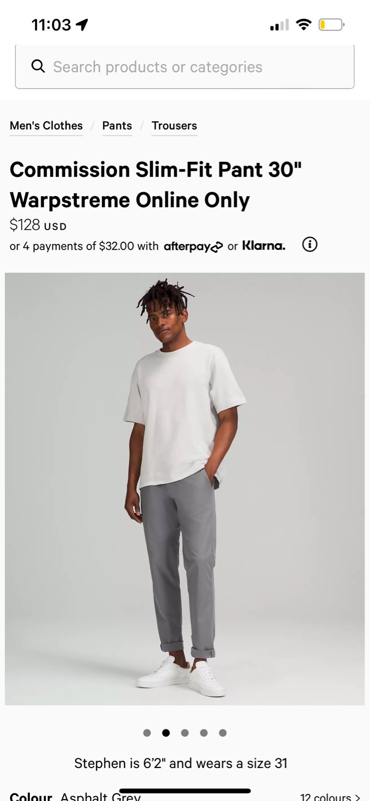 LuLuLemon Commission Classic-Fit Pant 34 Waist 28” Length. Asphalt Grey.