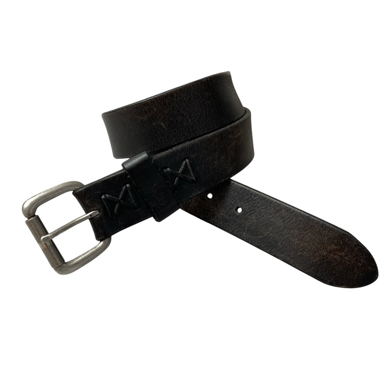 Polo Ralph Lauren Brown Leather Belt 38 Mens Silver Buckle Distressed Pony Prep