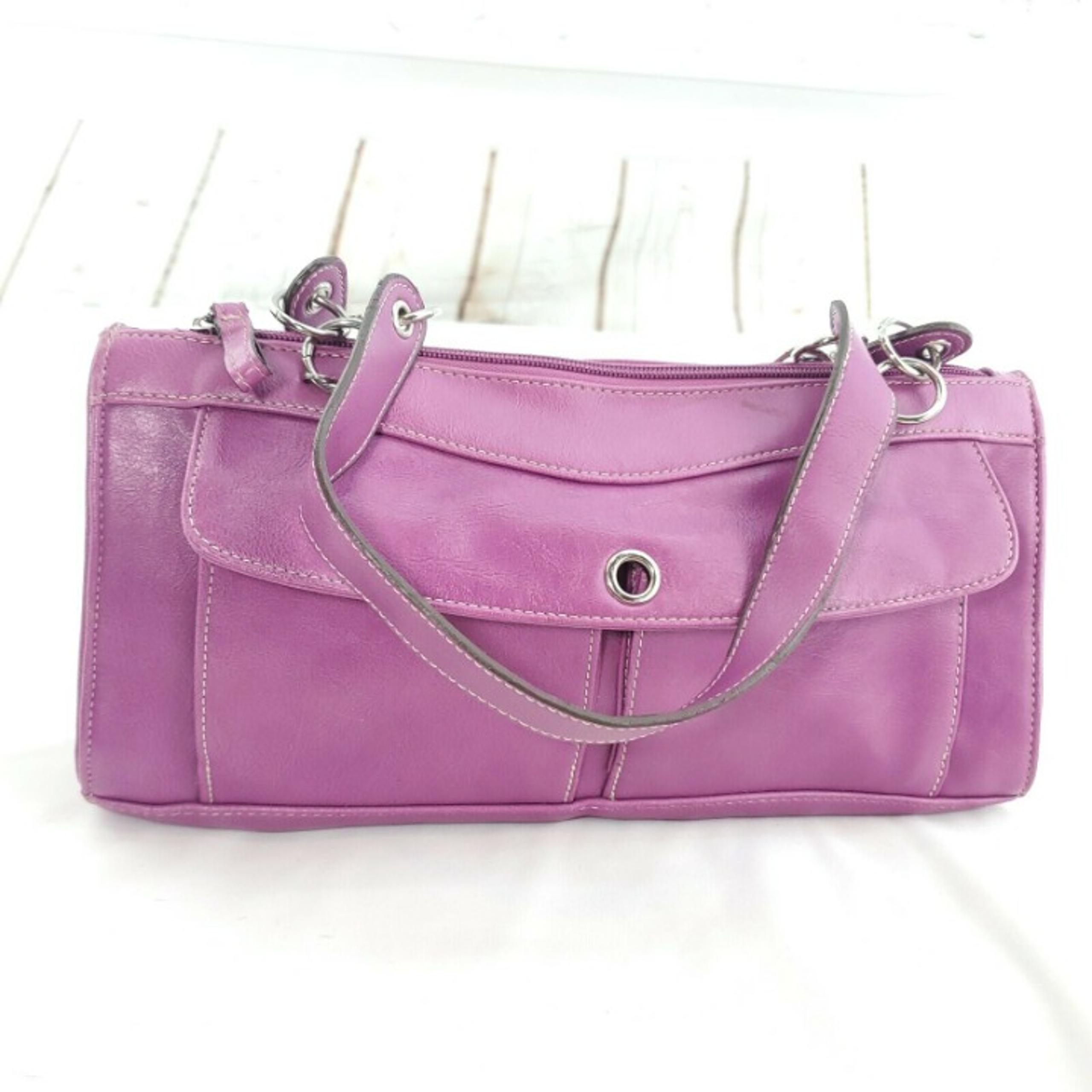 Barneys New York Womens Violet Leather Meadow Green Lining Shoulder Handbag