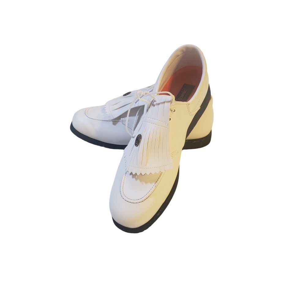 Vintage Etonic Women's Leather Metal Spiked Golf Shoes White Size 10.5 W