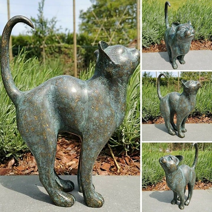 ⭐Cat Resin Bronze Lawn Porch Yard Home Garden Outdoor Sculpture Statue