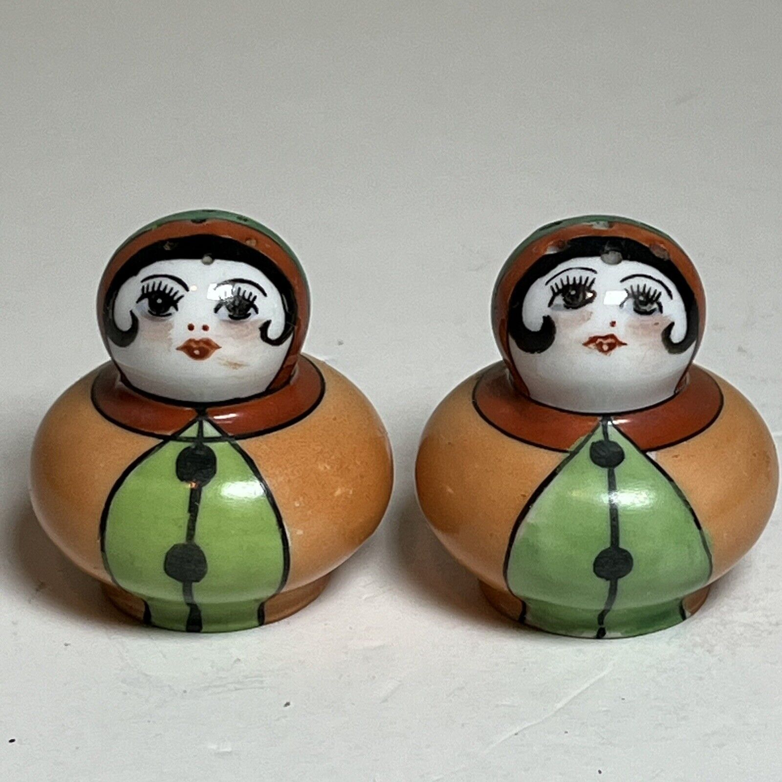 Old Noritake Deco Lady Pieretta Crown Flapper Girl Shaker Set