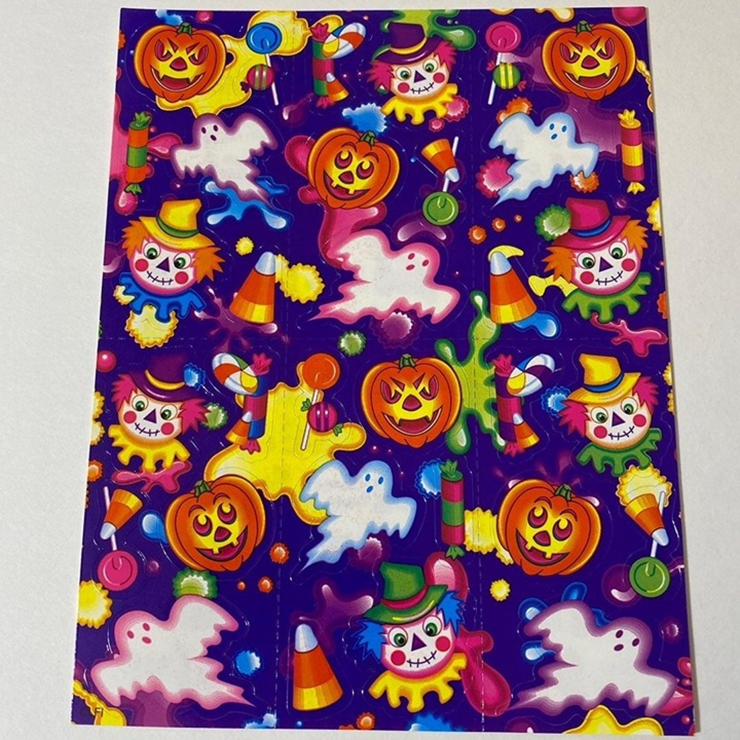 Vintage Lisa Frank Ghosts Pumpkins Scarecrows Halloween Sticker Sheet S316