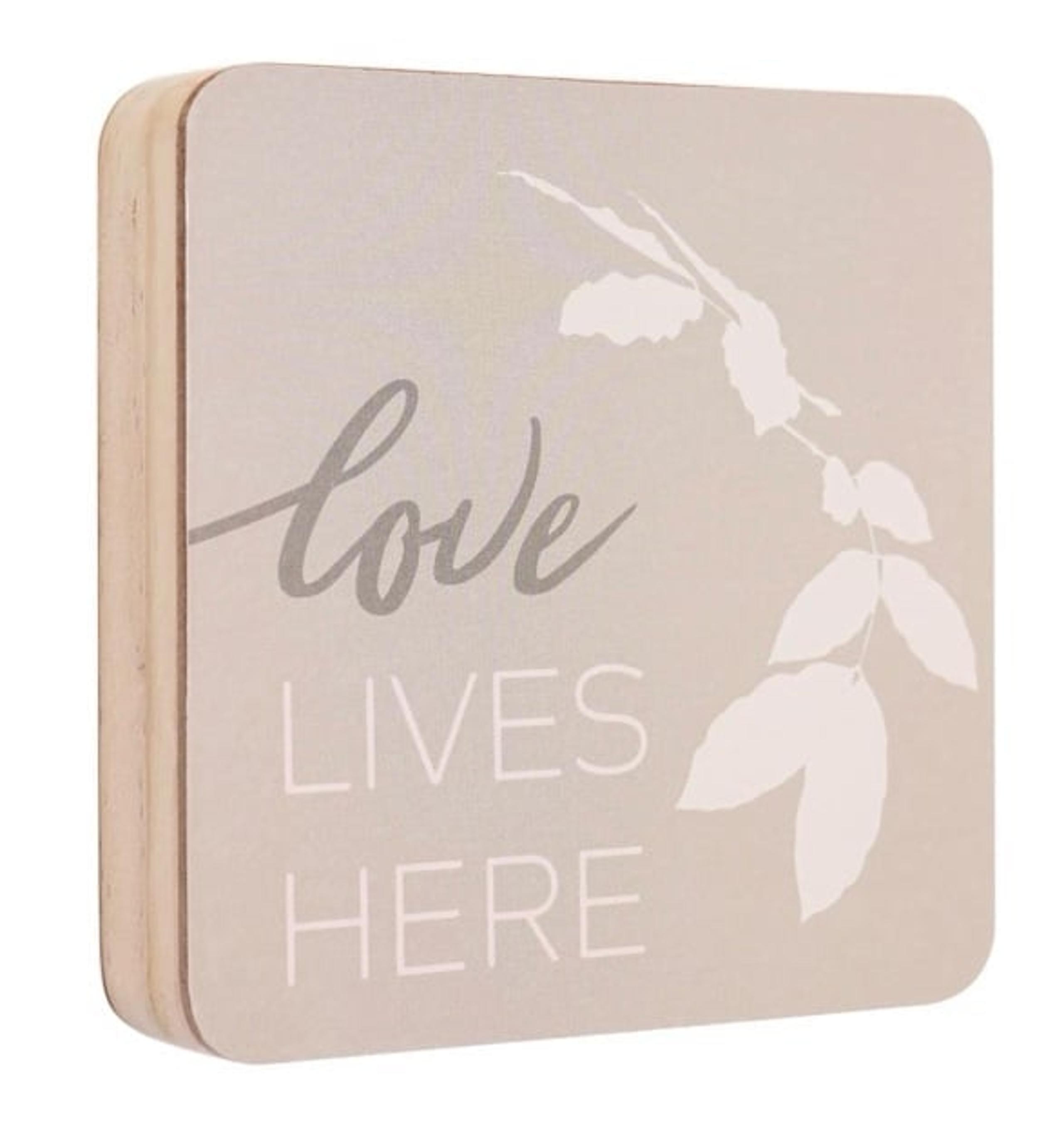 Home Décor Collection Love Lives Here Wood Box Top Tabletop Decor Sign - 6" x 6"