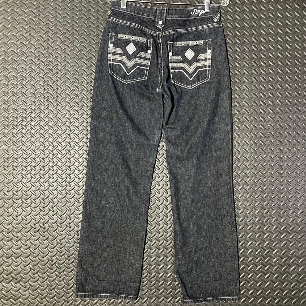 Jinzu Jeans Women's Size 18 Black Embroidered Baggy Vtg Y2K Hip Hop Distressed