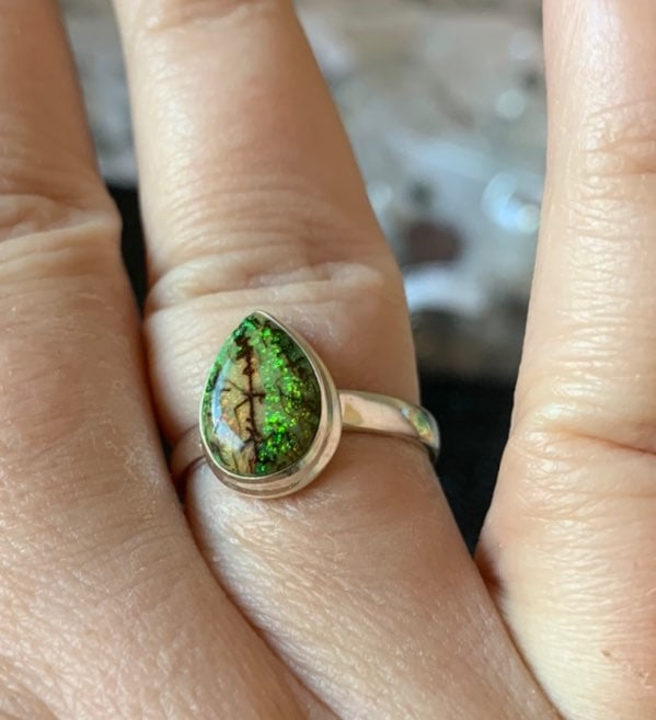 Solid sterling fire opal ring
