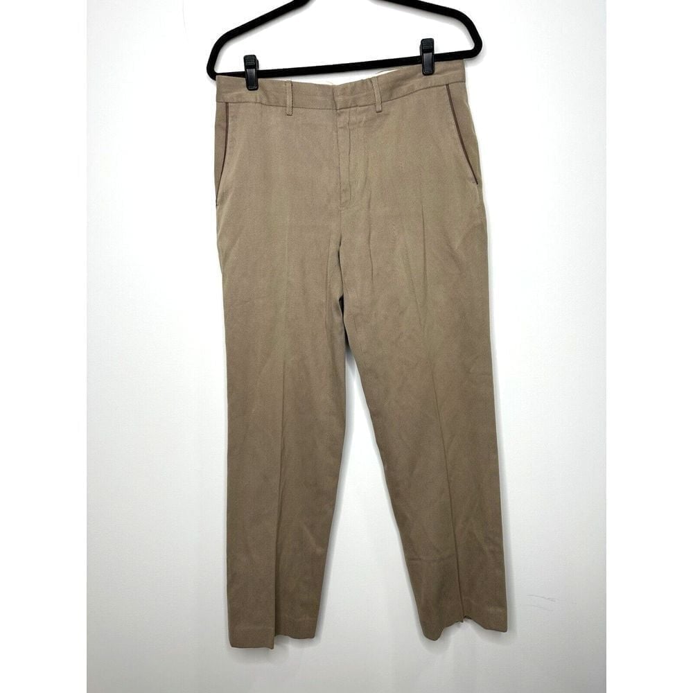 VTG Polo Ralph Lauren Khaki Pants Mens 34X31 Leather Trim Twill Chino Trousers