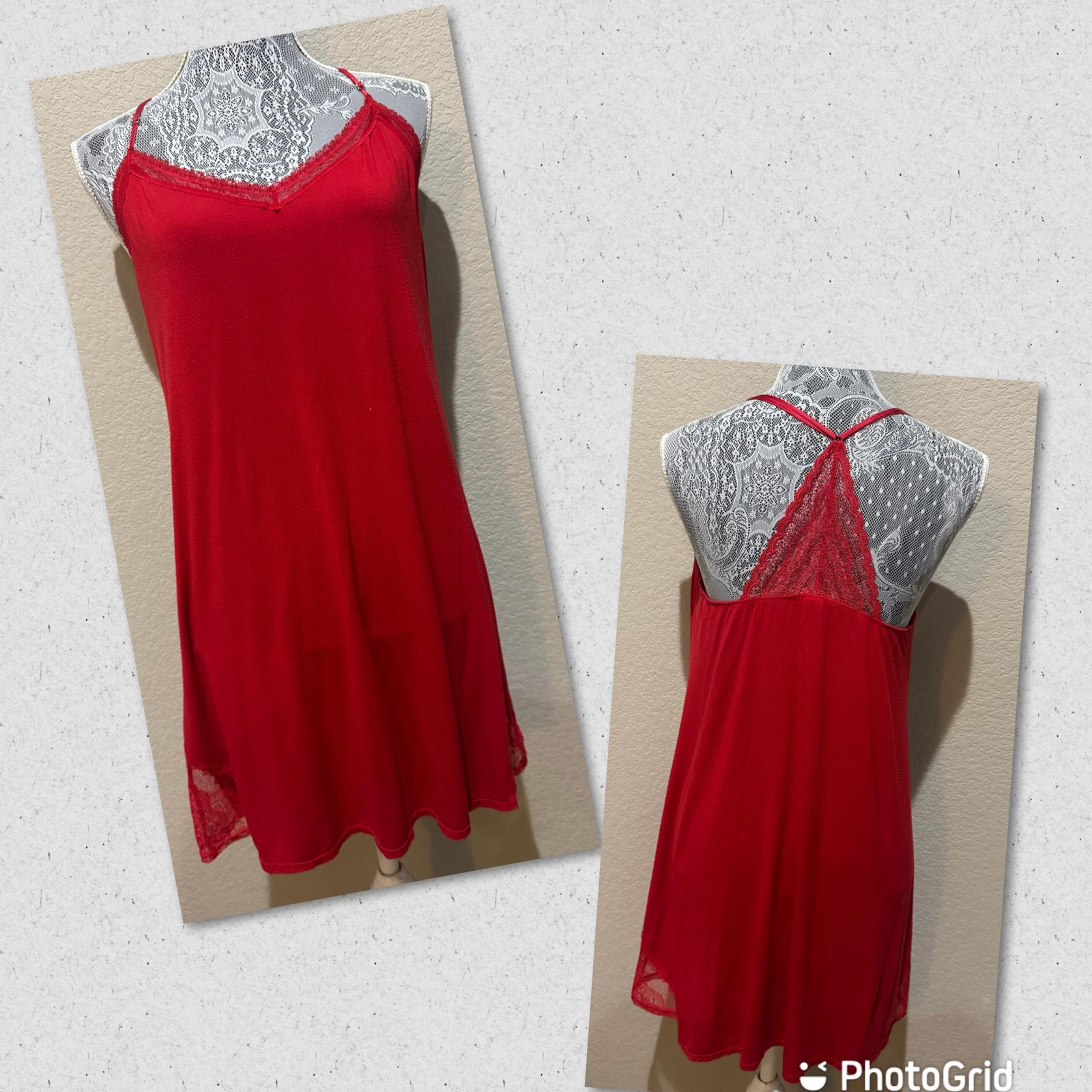 Victoria's Secret Red Lace detail Mini Sleep Dress Strappy Lightweight Large
