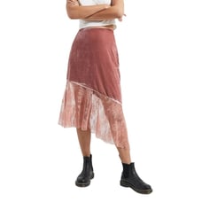 Free People Rose Lacey Velvet Midi Boho Skirt Canyon Arroyo Pink Size 6