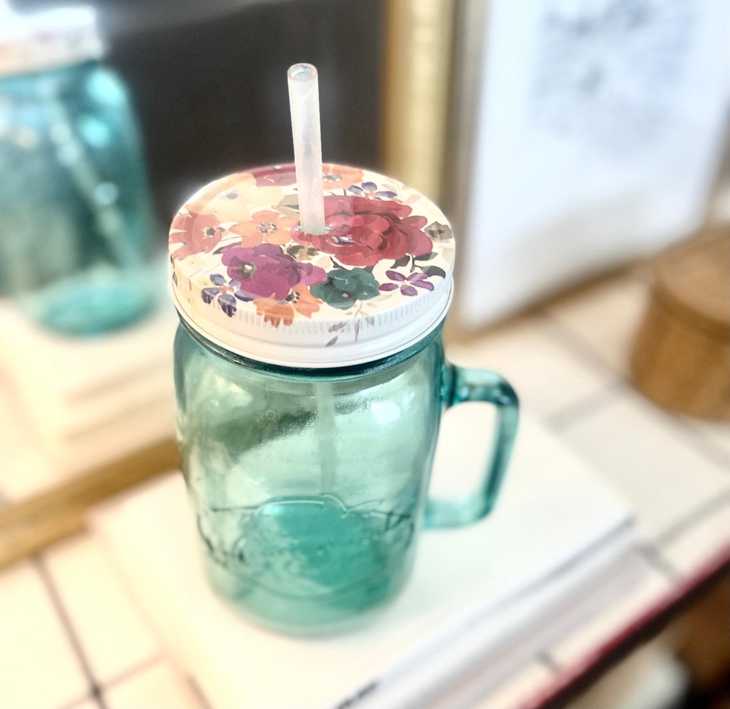 Pioneer Woman CASSIE Teal Mason Jar Tumbler 32oz