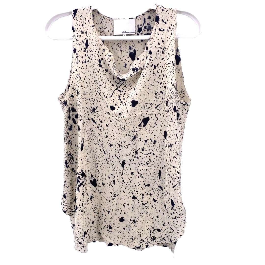 3.1 Phillip Lim Blouse 6 Cream Silk Black Splatter Print Sleeveless Avant-garde