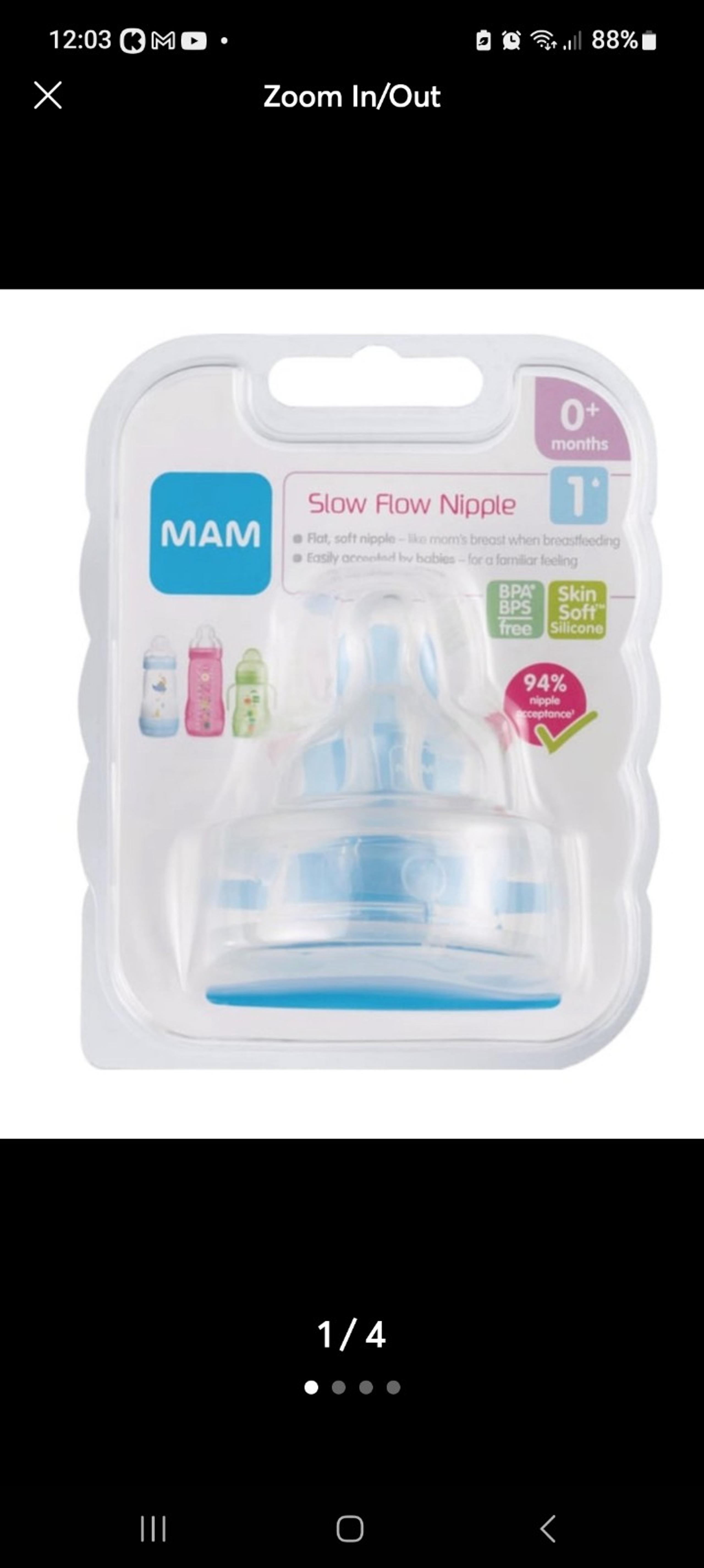 New MAM Bottle Nipples Slow Flow Nipple Level 1, for Newborns and Older, SkinSof