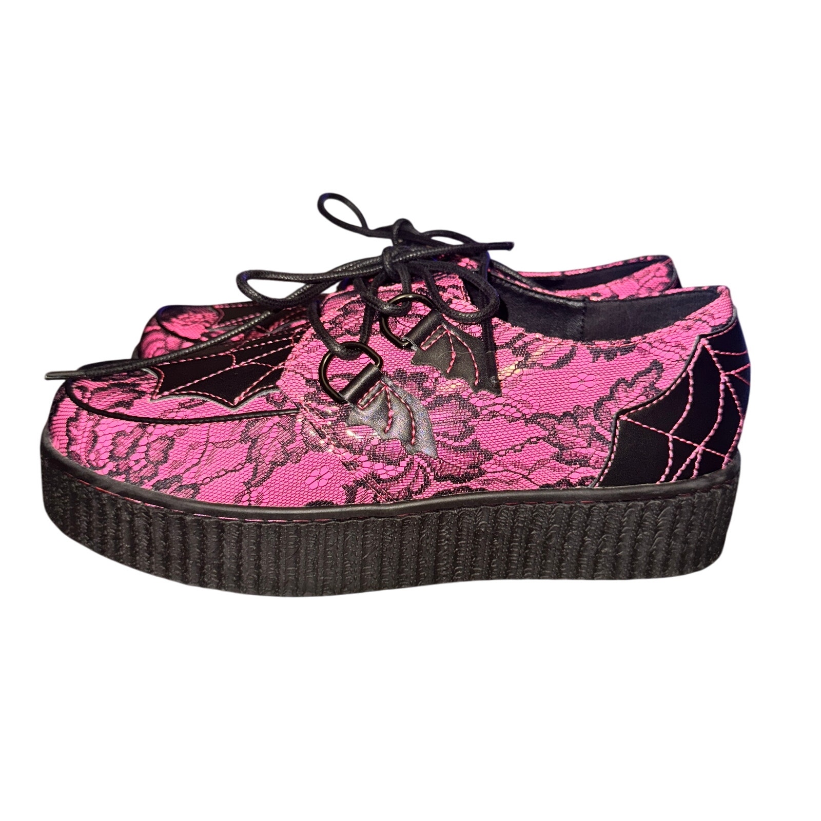Strange Cvlt Krypt Creeper Shoes Women's Size 10 M Web Pink Black Lace