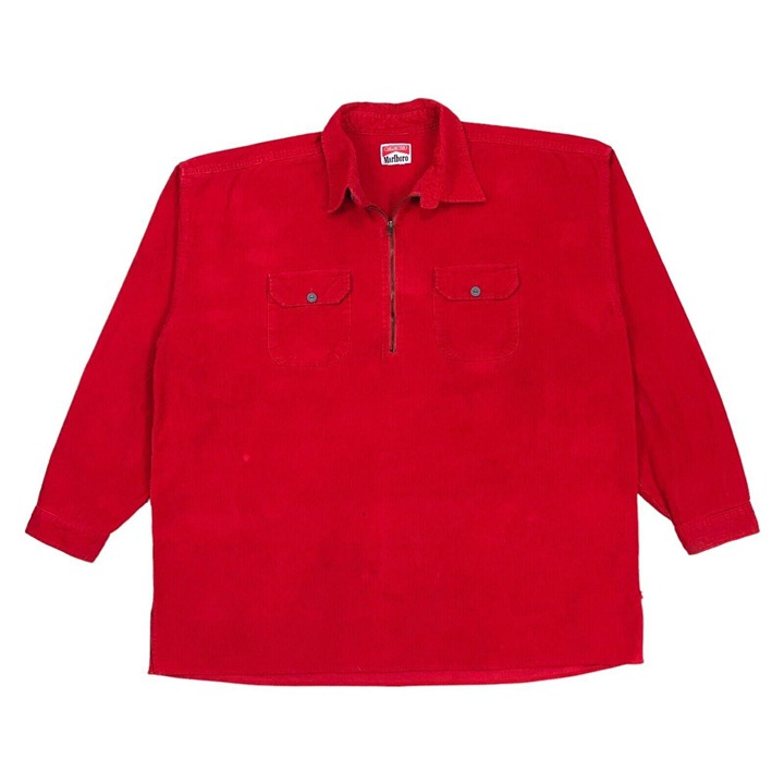 VINTAGE MARLBORO CORDUROY LONG SLEEVE SHIRT 2XL XXL RED 1/4 ZIP UNLIMITED POLO