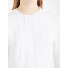 Sandro Blouse 0 Allison Ruffle Lace Trim Top Ecru Off White Long Sleeve Sz XS