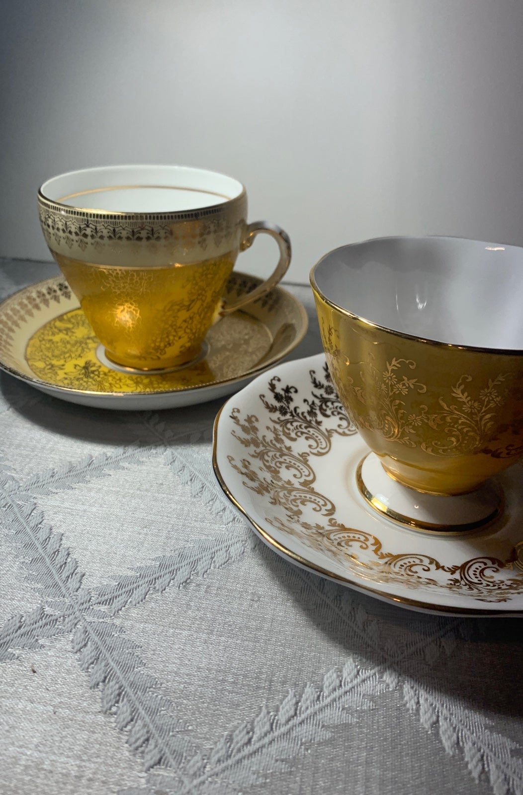 Vintage Teacup Set of 2 Yellow Gold Filigree