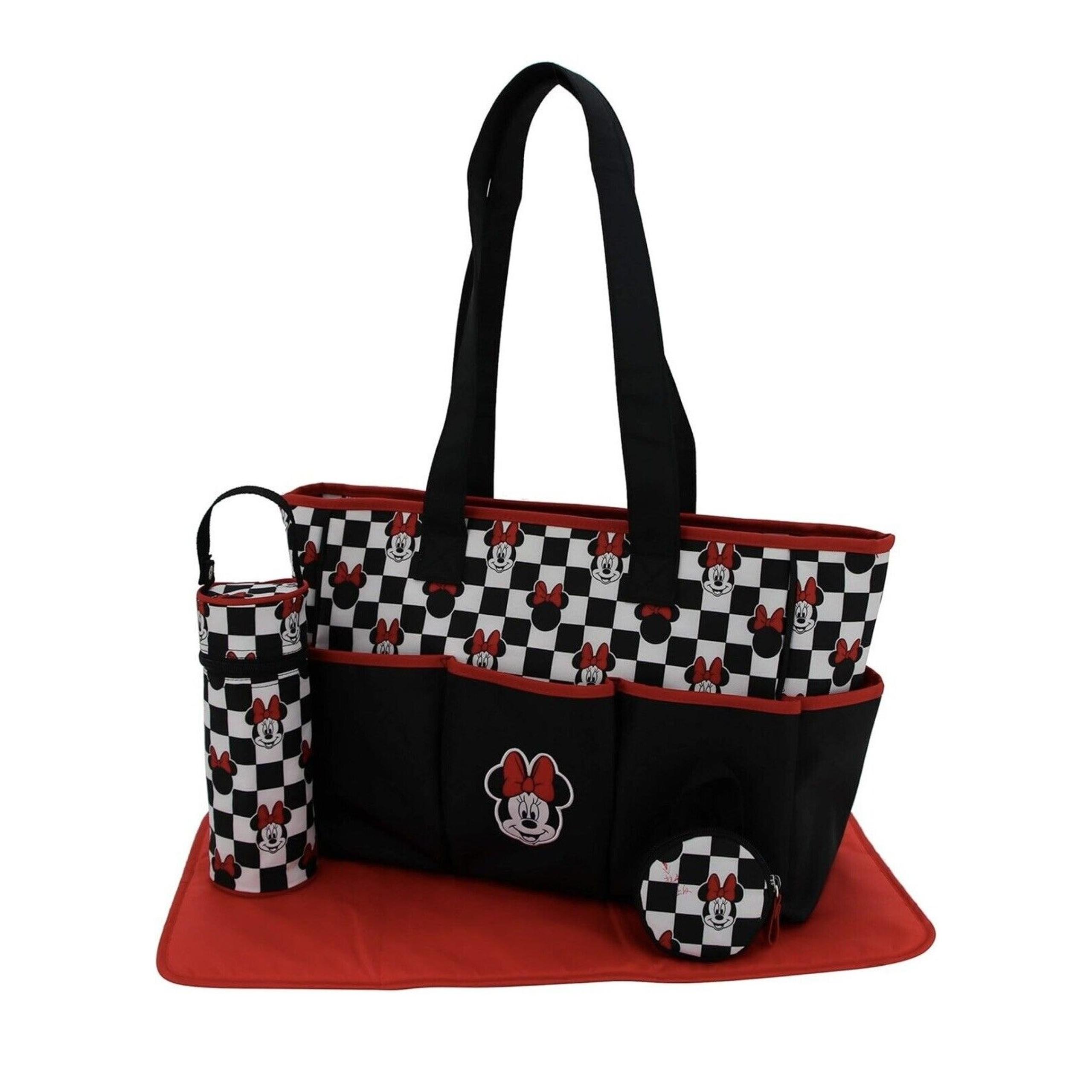 NWT Disney Baby Minnie Mouse Multi Pc Diaper Bag Set with Checkerboard Print
