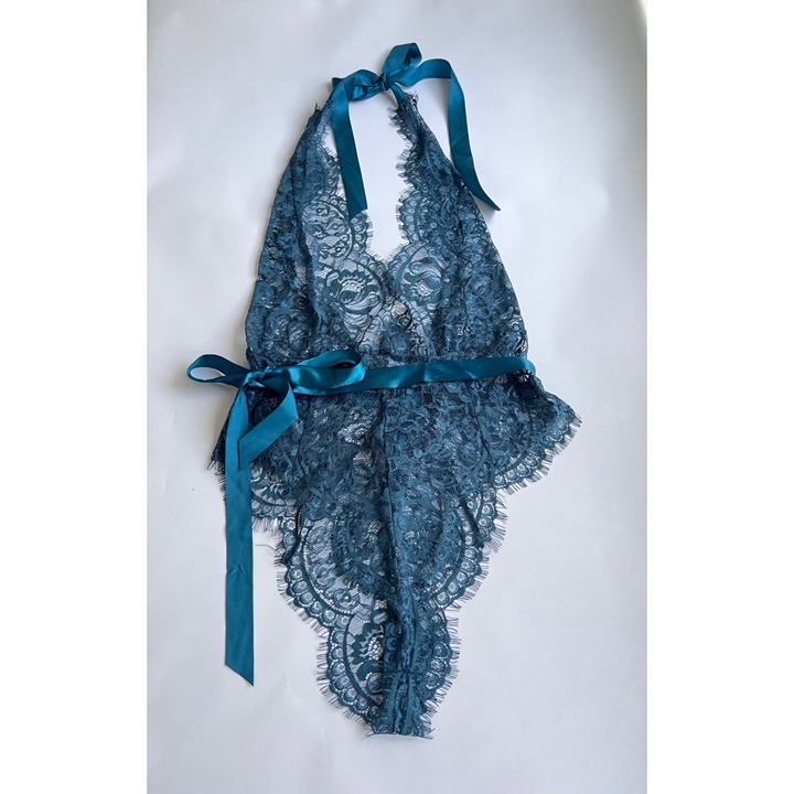 OH LA LA CHERI Women's Naomi Eyelash Lace Halter Teddy Size L/LX