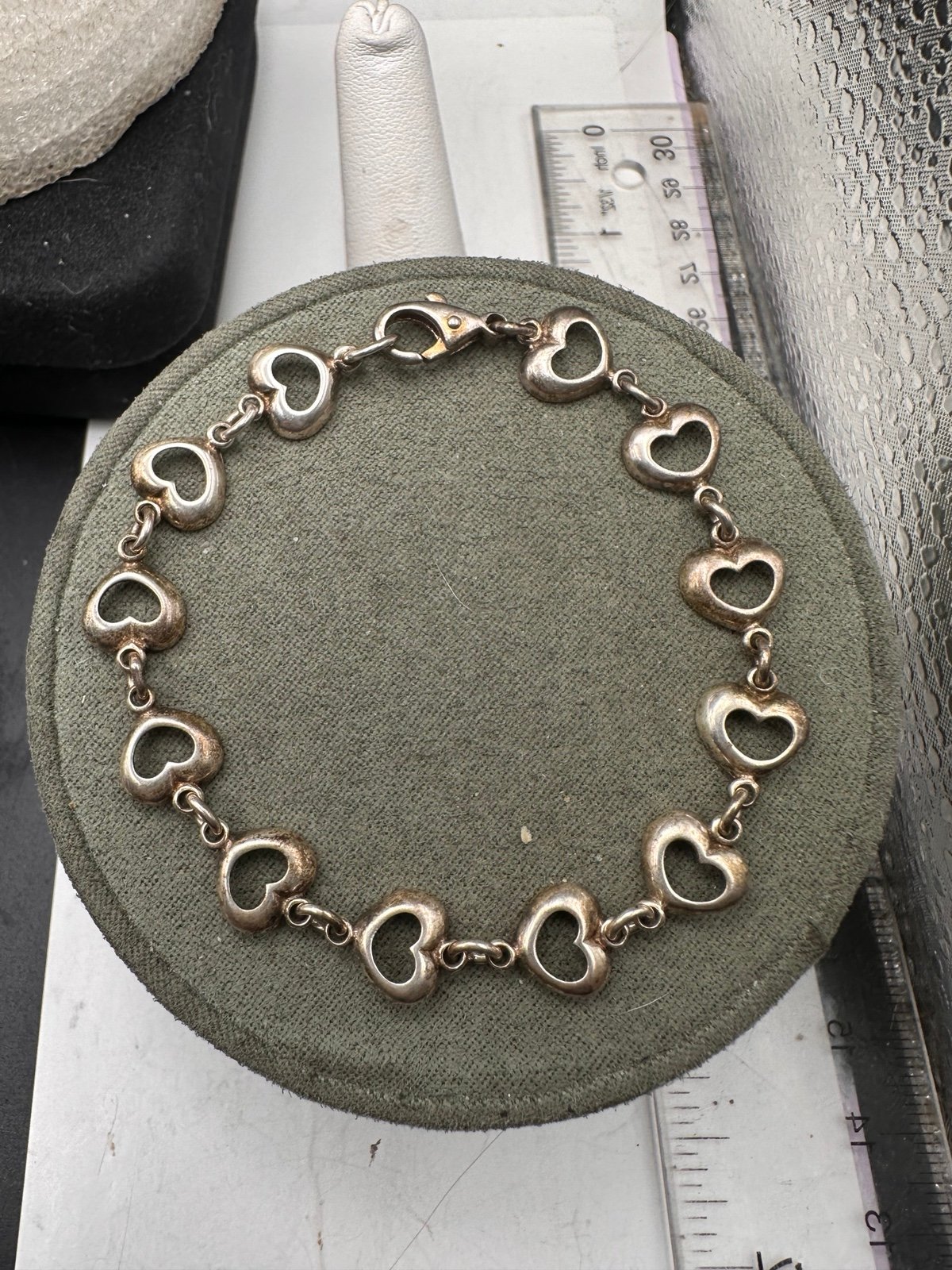 Vintage Sterling Silhouette Puff Heart Antique 40’s Bracelet