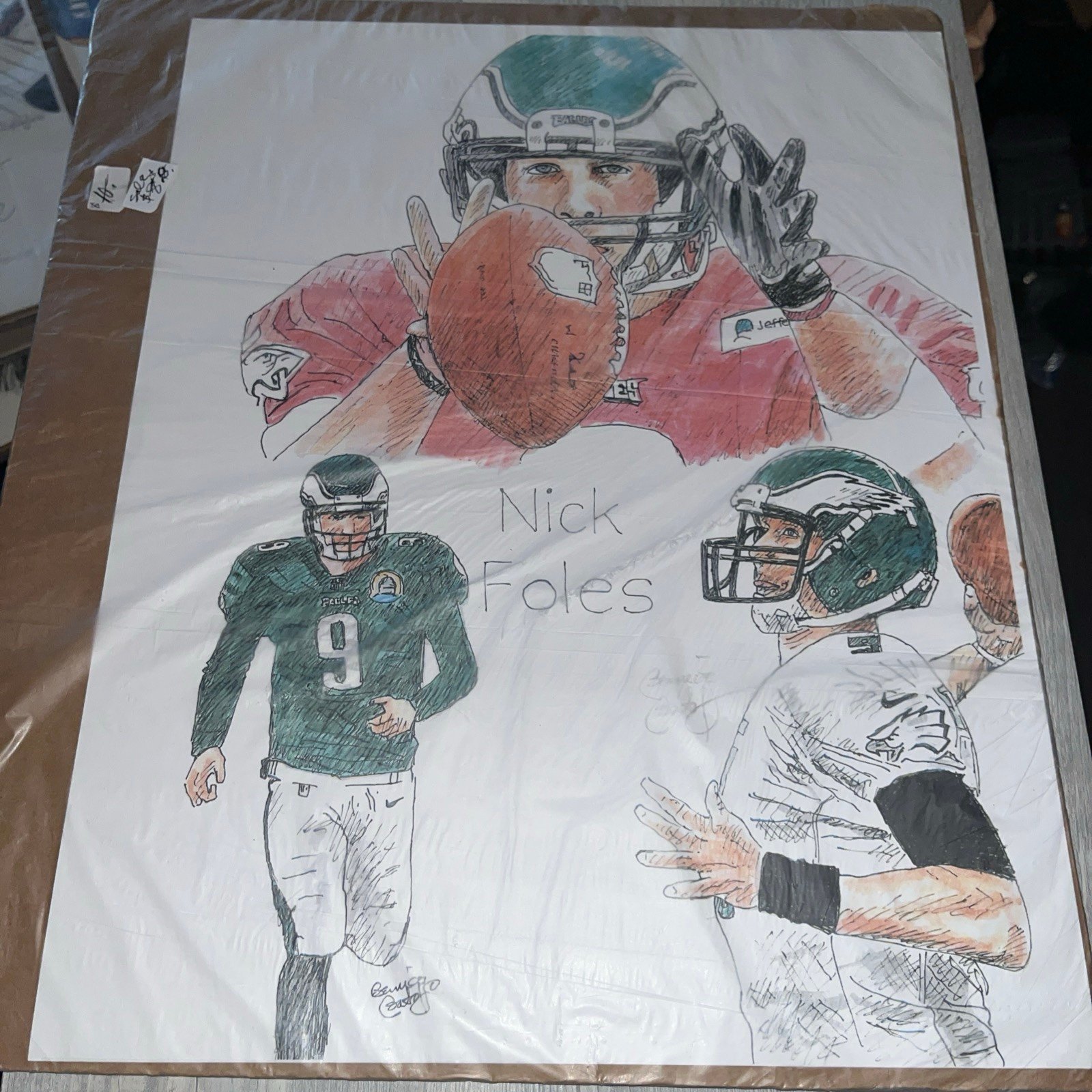 Nick Foles Football Quarterback Sketch signed by Bernice Batoff
