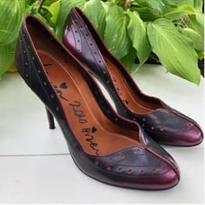 Lanvin leather metallic red pumps heels size 41 US 10
