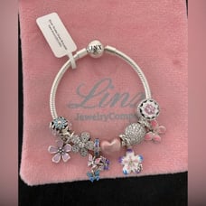 Linx Snake Chain Bracelet with Butterfly Heart and Flower Themed Charms