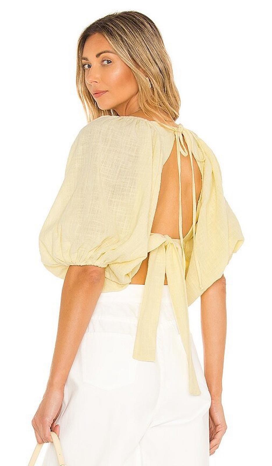 Jens Pirate Booty Cali Coast Paia Crop Top in Banana Small S Yellow Puff Sleeves